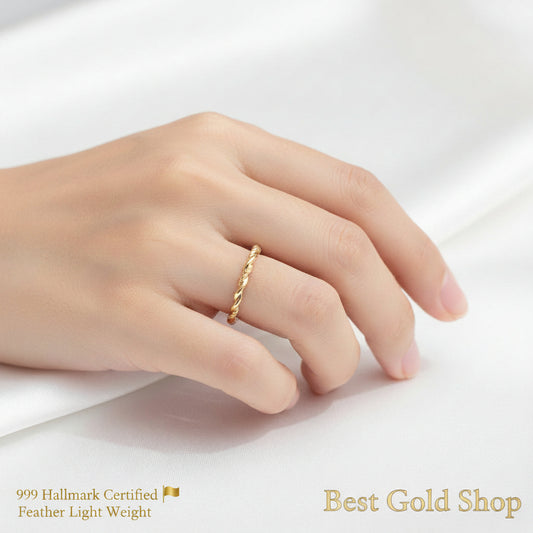 999 Gold Twisted Bead Ring Latest Design and Feather LightRingsBest Gold Shop