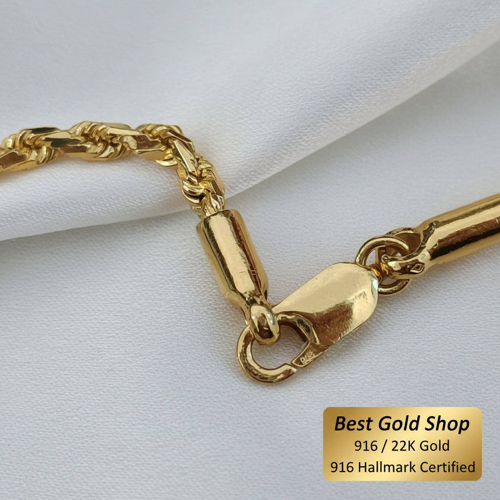 916 Gold Solid Rope Chain | Heavyweight Above 30g Collection