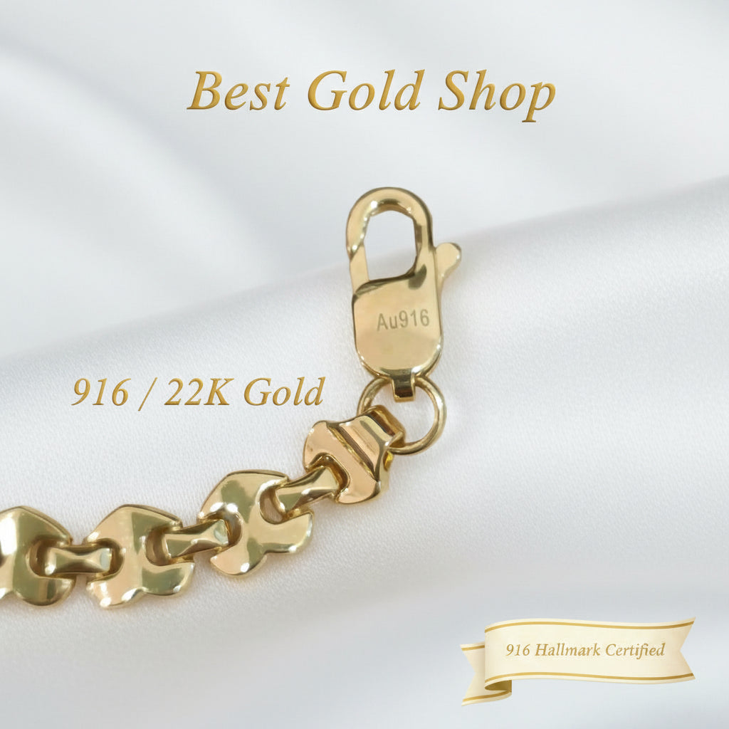 916 Gold Metric Heart Bracelet | Elegant 22K Heart Design