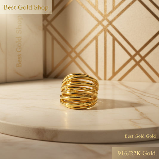 916 Gold Crisscross V4 Ring Light Weight New design