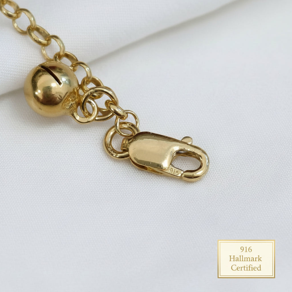 916 Gold Round Link Bell Anklet | Classic 22K Gold