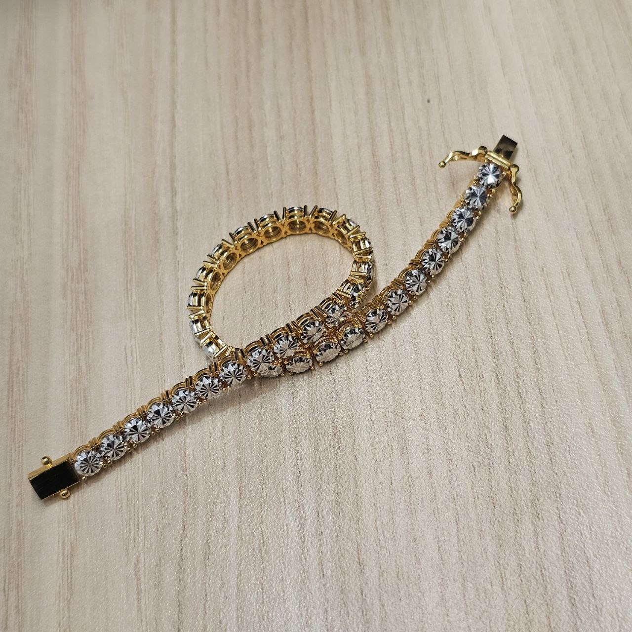 916 Full Gold Diamond Cutting Design 2 Tone Bracelet