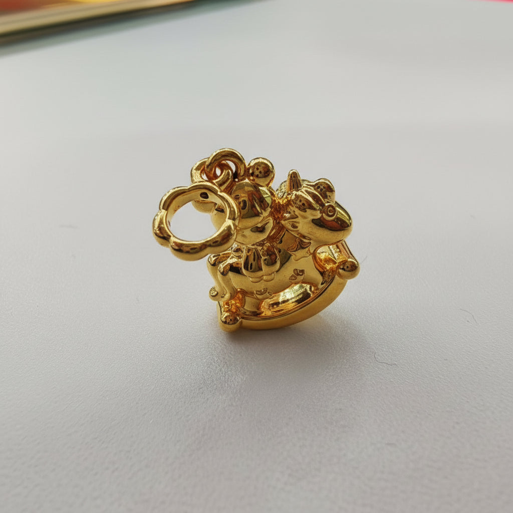 22k / 916 Gold Bear Riding Rocking Horse Pendant