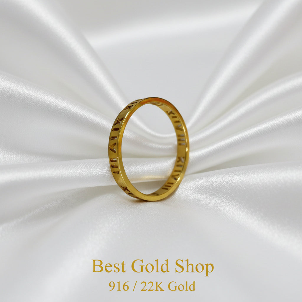 916 Gold Mini Roman Numeral Ladies Ring