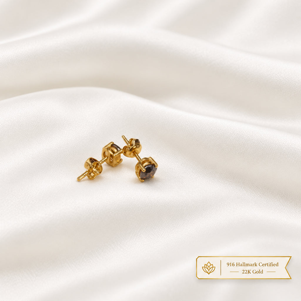 916 Gold Diamond-Cut Earrings | Elegant 22K Gold Design