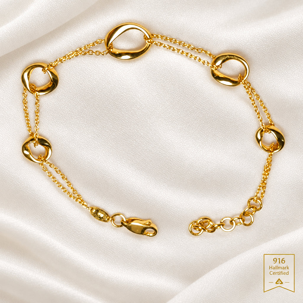 916 Gold Wan Zi Ring Link Bracelet | Adjustable 22K Design