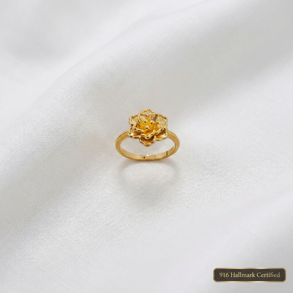 916 Gold Peony Ring | 22K Gold Classic Design
