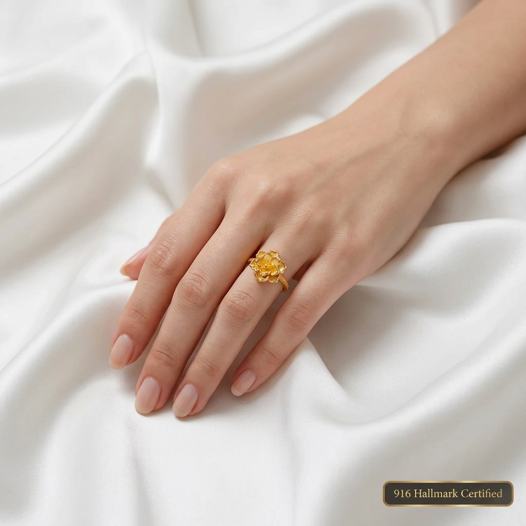 916 Gold Peony Ring | 22K Gold Classic Design