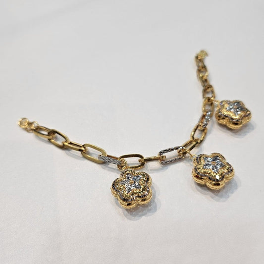 22k / 916 Gold 2 Tone Dangling Flower Bracelet - Best Gold Shop 22k gold 22k gold bracelet 916 gold Bracelets