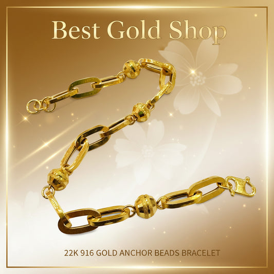 22K / 916 Gold Anchor beads Bracelet New Design - Best Gold Shop 22k gold 22k gold bracelet 916 gold Bracelets