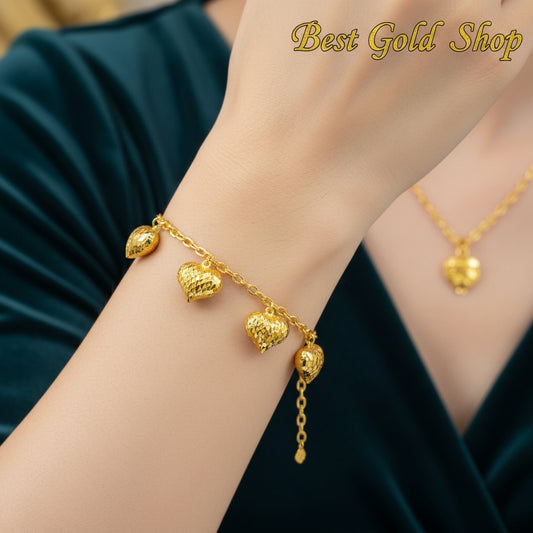 22k / 916 Gold Anchor Link With Dangling Big Hearts Bracelet - Best Gold Shop 22k gold 22k gold bracelet 916 gold Bracelets