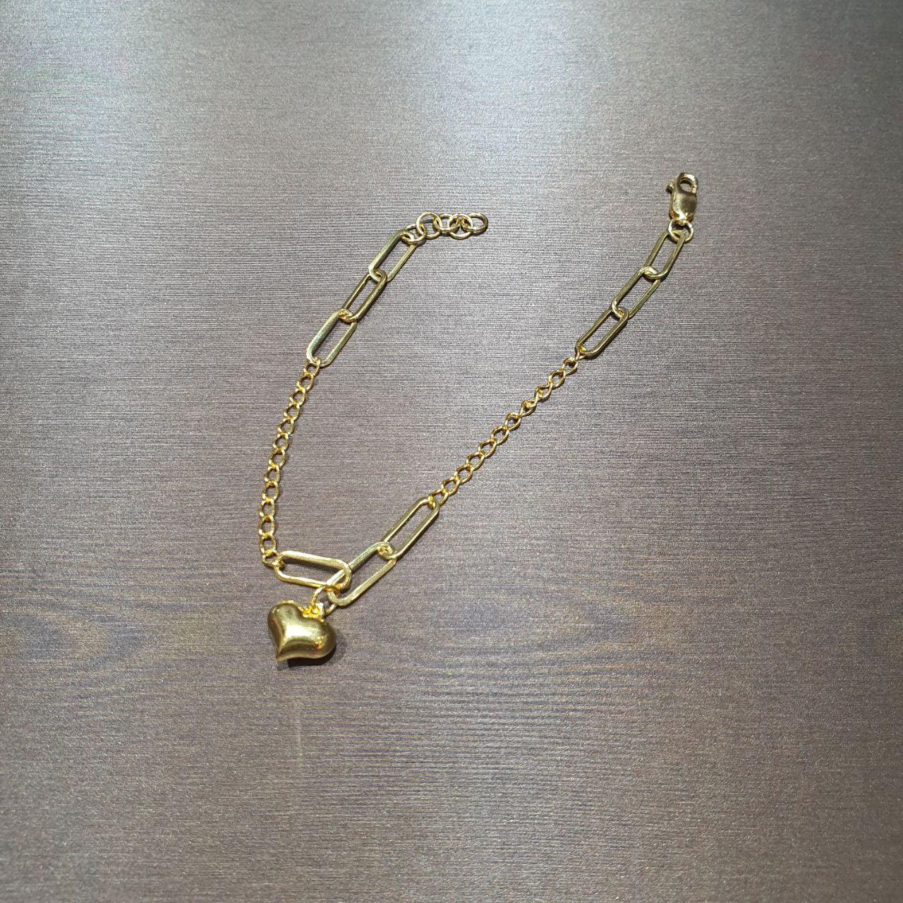 22k / 916 Gold Dangling heart clip and ring bracelet-Bracelets-Best Gold Shop