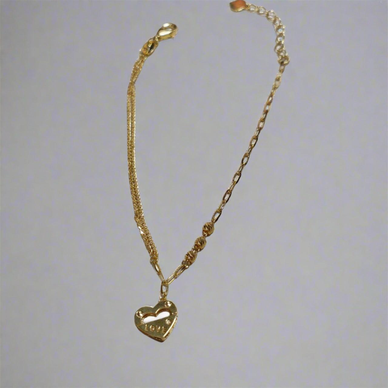 22k / 916 Gold Dangling heart clip and ring bracelet-Bracelets-Best Gold Shop