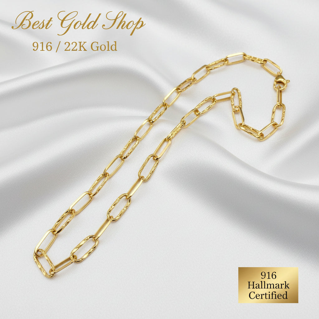 22k / 916 Gold Diamond Cutting Link Necklace Simple and Elegant