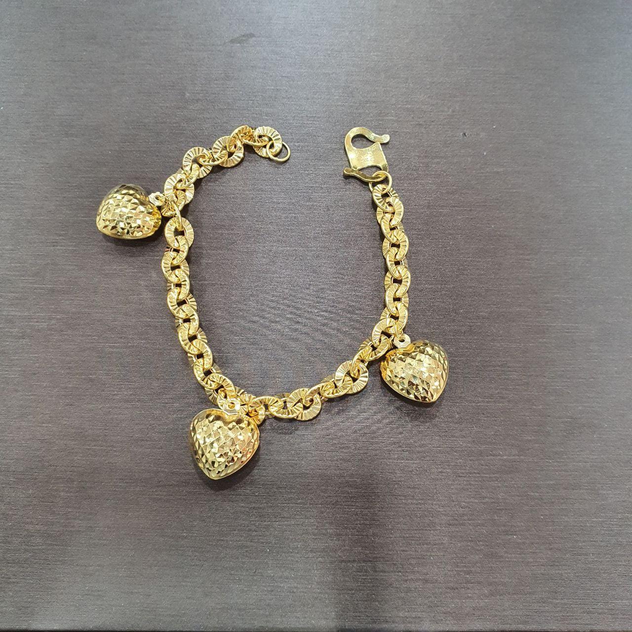 22k / 916 Gold Floral Dangling heart bracelet-Bracelets-Best Gold Shop
