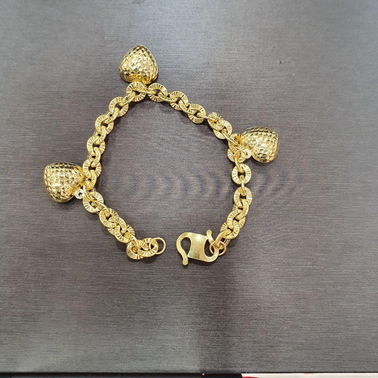 22k / 916 Gold Floral Dangling heart bracelet-Bracelets-Best Gold Shop