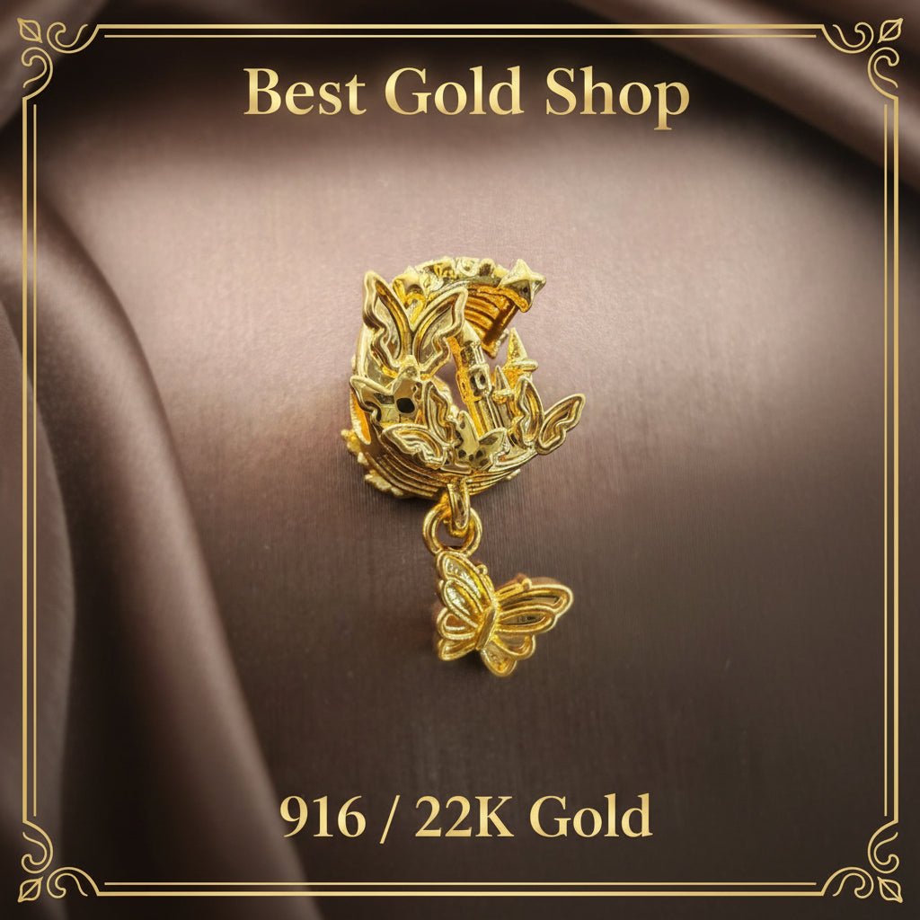 22k / 916 Gold Graceful Moon Design Charm Version 2 - 22k gold 22k Gold Charms 22k gold pendant Charms & Pendants
