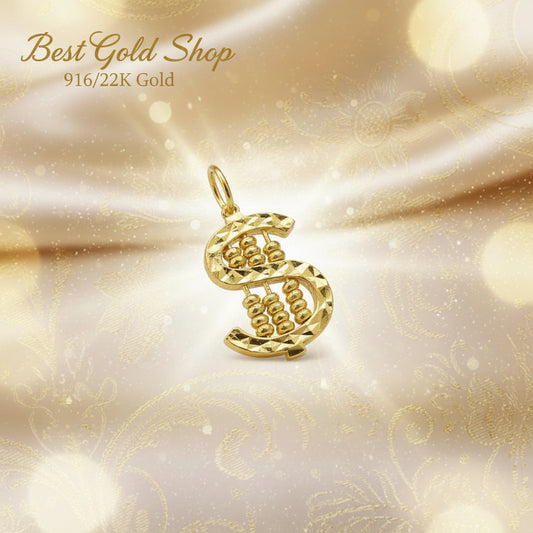 22k / 916 Gold Heart / Dollar Sign Abacus Charm / Pendant by Best Gold Shop - 22k gold22k Gold CharmsCharms & Pendants