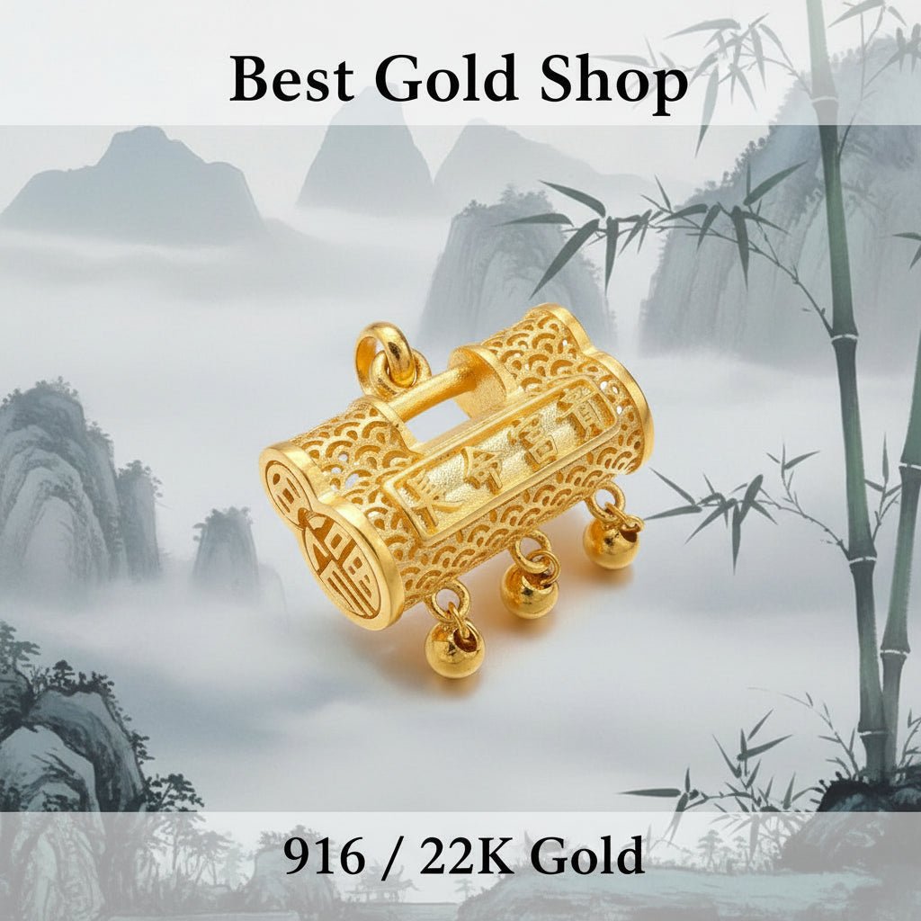 22k / 916 Gold Lock Dangling Ball Pendant - 22k gold 22k gold pendant 916 gold Charms & Pendants