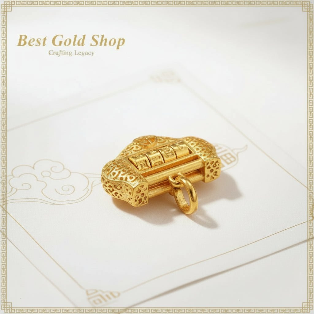 22k / 916 Gold Lock Pendant with spinning number lock - 22k gold 22k gold pendant 916 gold Charms & Pendants