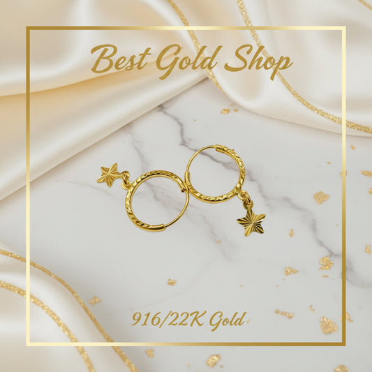 22k / 916 Gold Loop Dangling Star Earring by Best Gold ShopEarringsBest Gold Shop