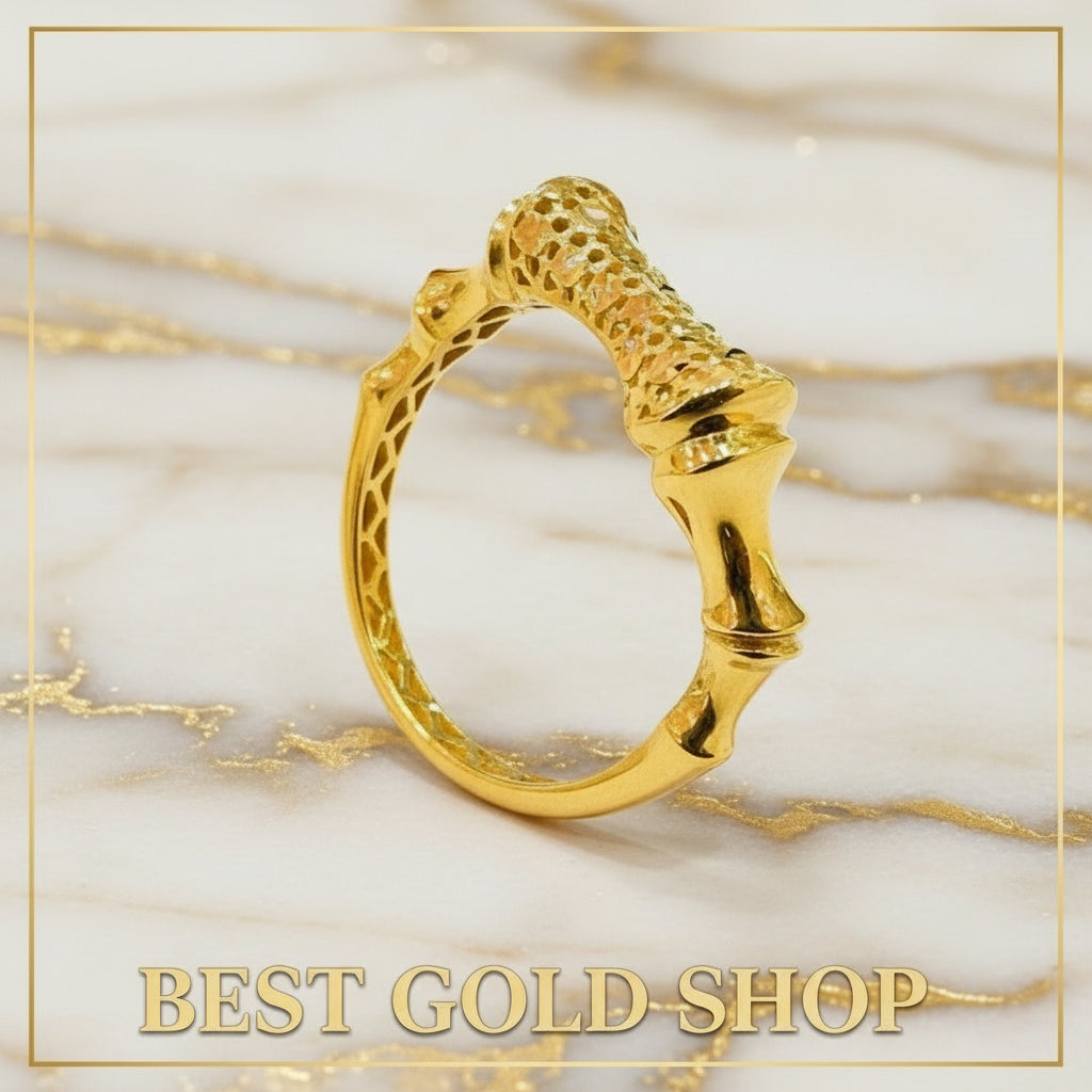 22K / 916 Gold Sculpted Bamboo Rings – Bold Artistic Design - 22k gold 22k gold ring 916 gold Rings
