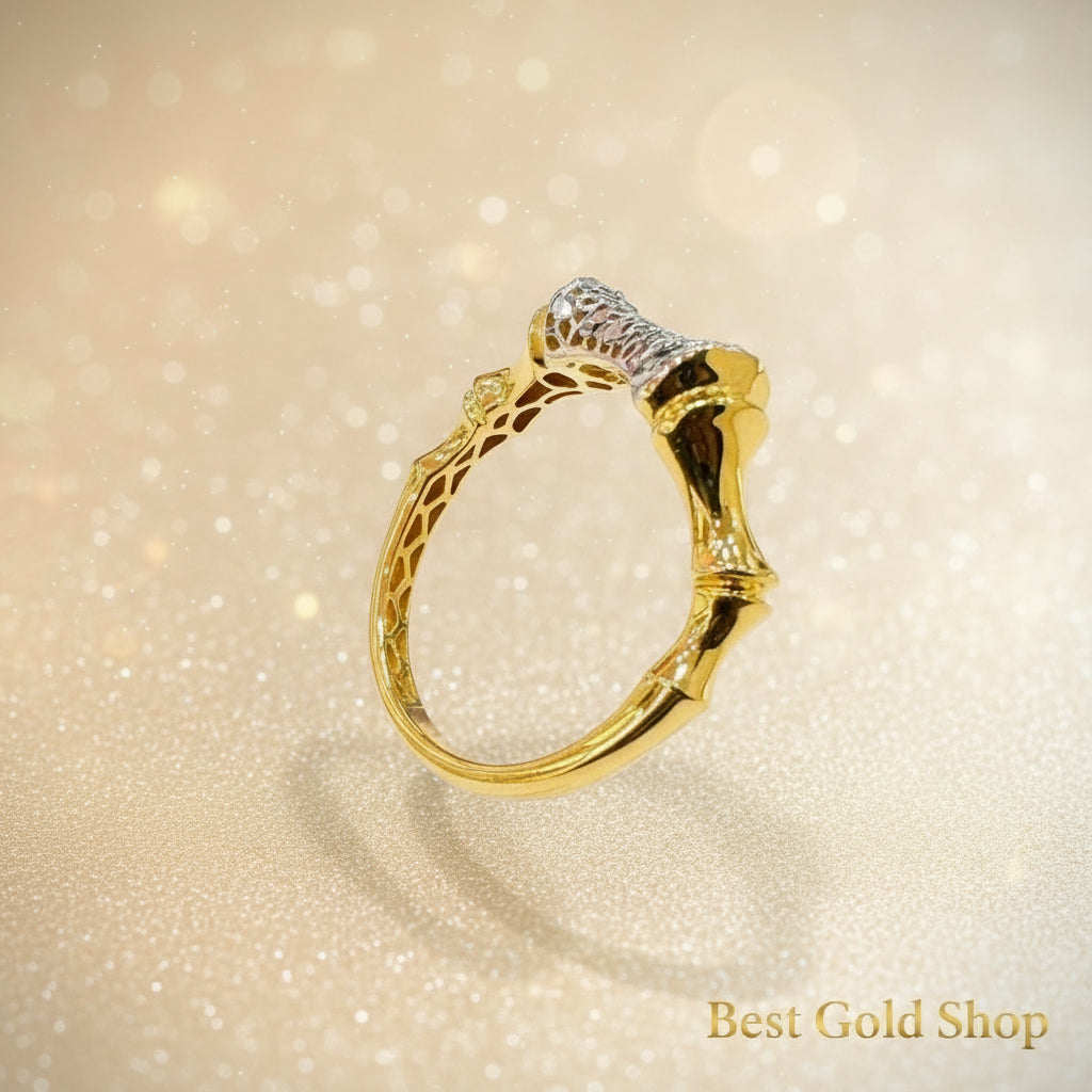 22K / 916 Gold Sculpted Bamboo Rings – Bold Artistic Design - 22k gold 22k gold ring 916 gold Rings