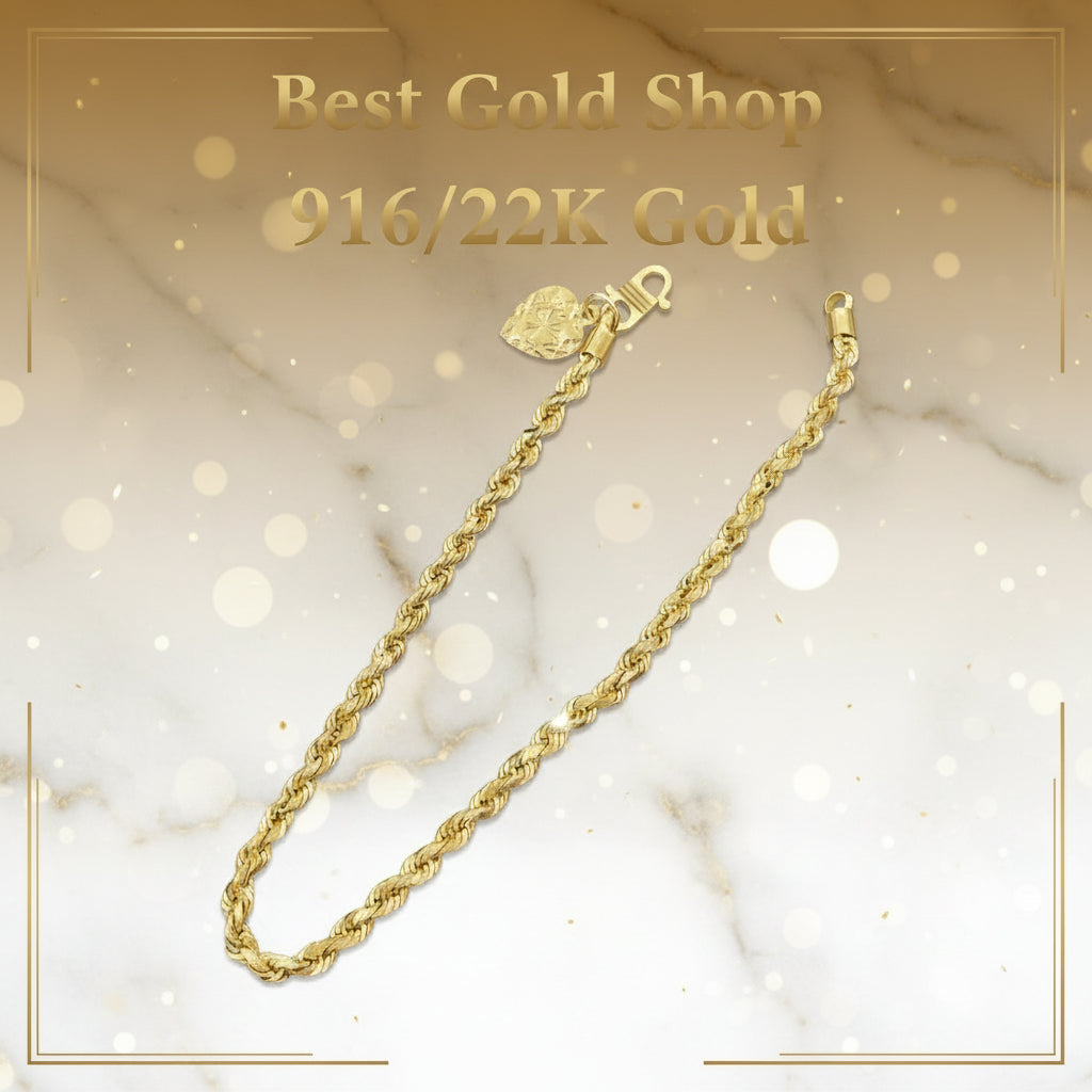 Jewelry 916 Gold Hand Chain 22K 916 Gold Solid Rope Bracelet Best