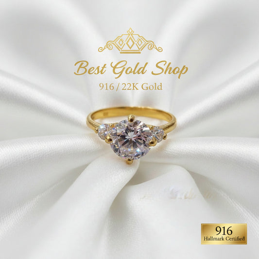 22k / 916 Gold Solitaire Rings Lab Grown crystal Bold Design V2RingsBest Gold Shop