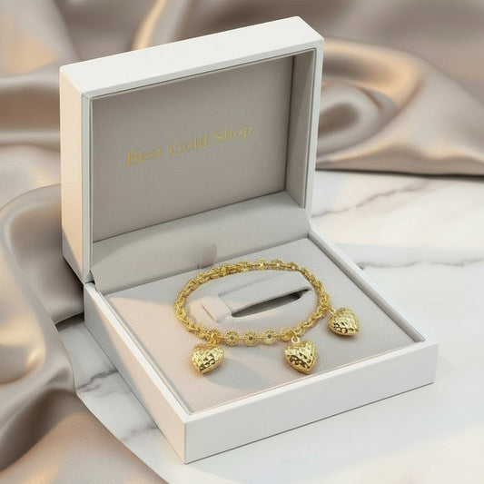 22k / 916 Gold Sunflower with Dangling Heart Bracelet By Best Gold Shop - Best Gold Shop 22k gold 22k gold bracelet 916 gold Bracelets