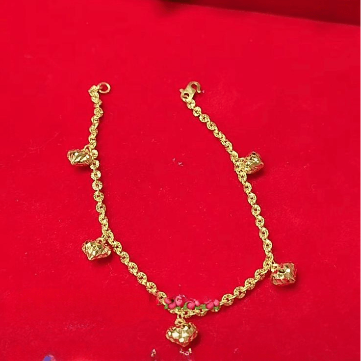 916 gold sunflower bracelet with five dangling heart charms