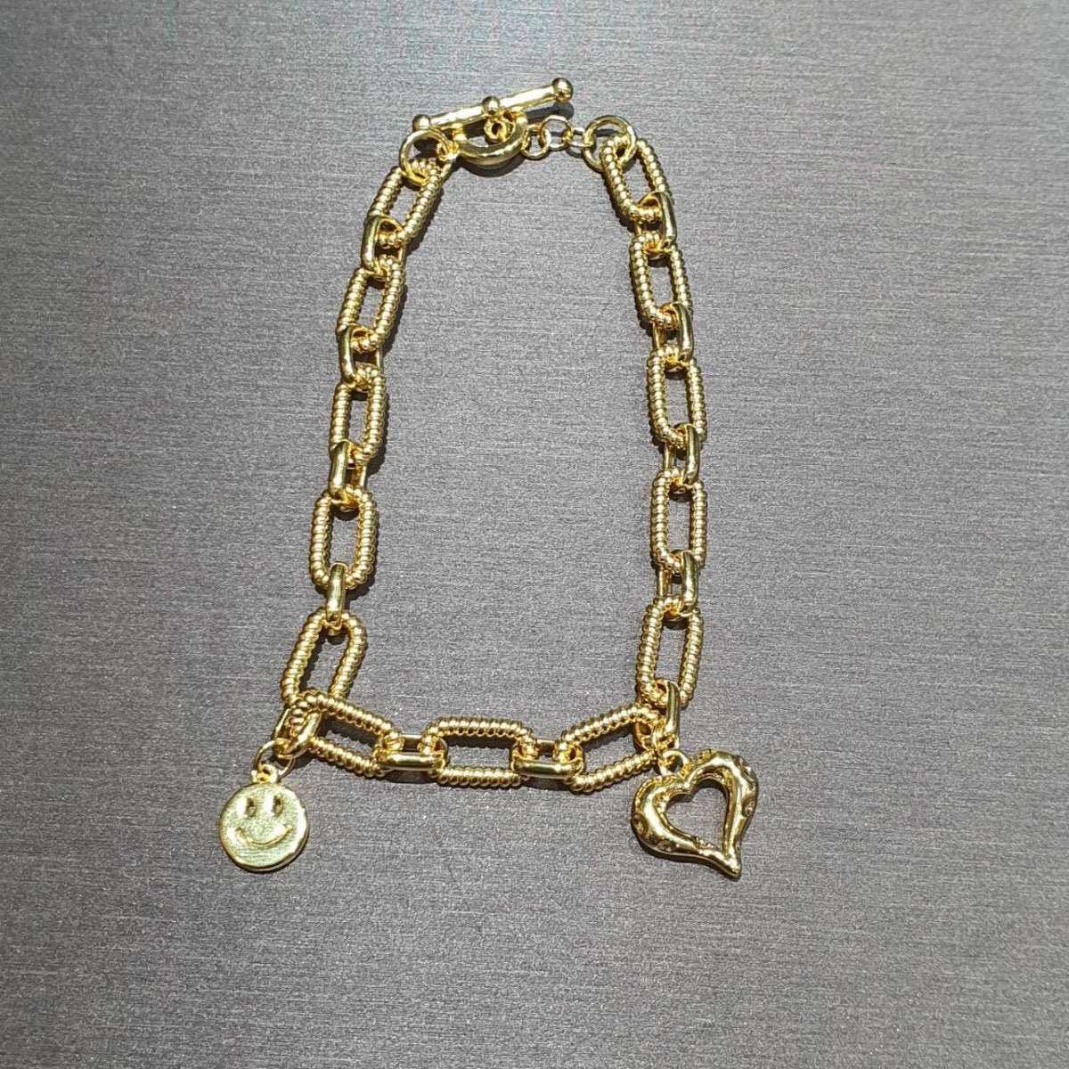 24k / 999 Gold Chain Link Dangling heart and smiling face Bracelet - Best Gold Shop 24k gold 24k gold bracelet 999 gold Bracelets