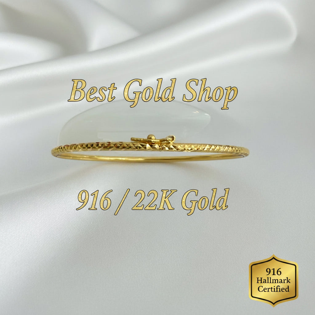 916 Gold Diamond-Cut Slim Bangle | Sparkling 22K Gold Design