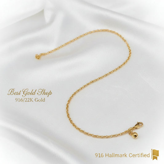 916 Gold Round Link Bell Anklet | Classic 22K Gold