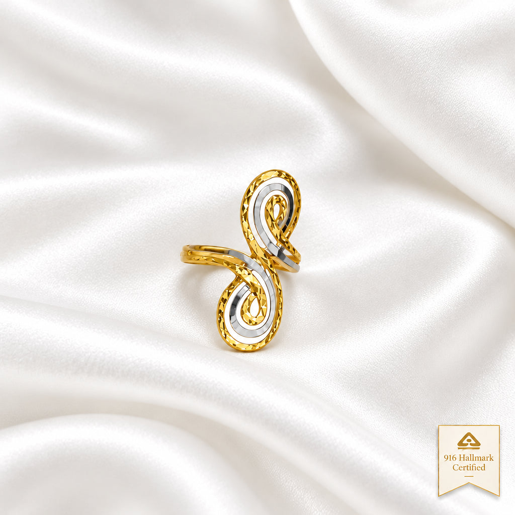 916 Gold Two-Tone Swirl Ring | Elegant 22K Gold Design