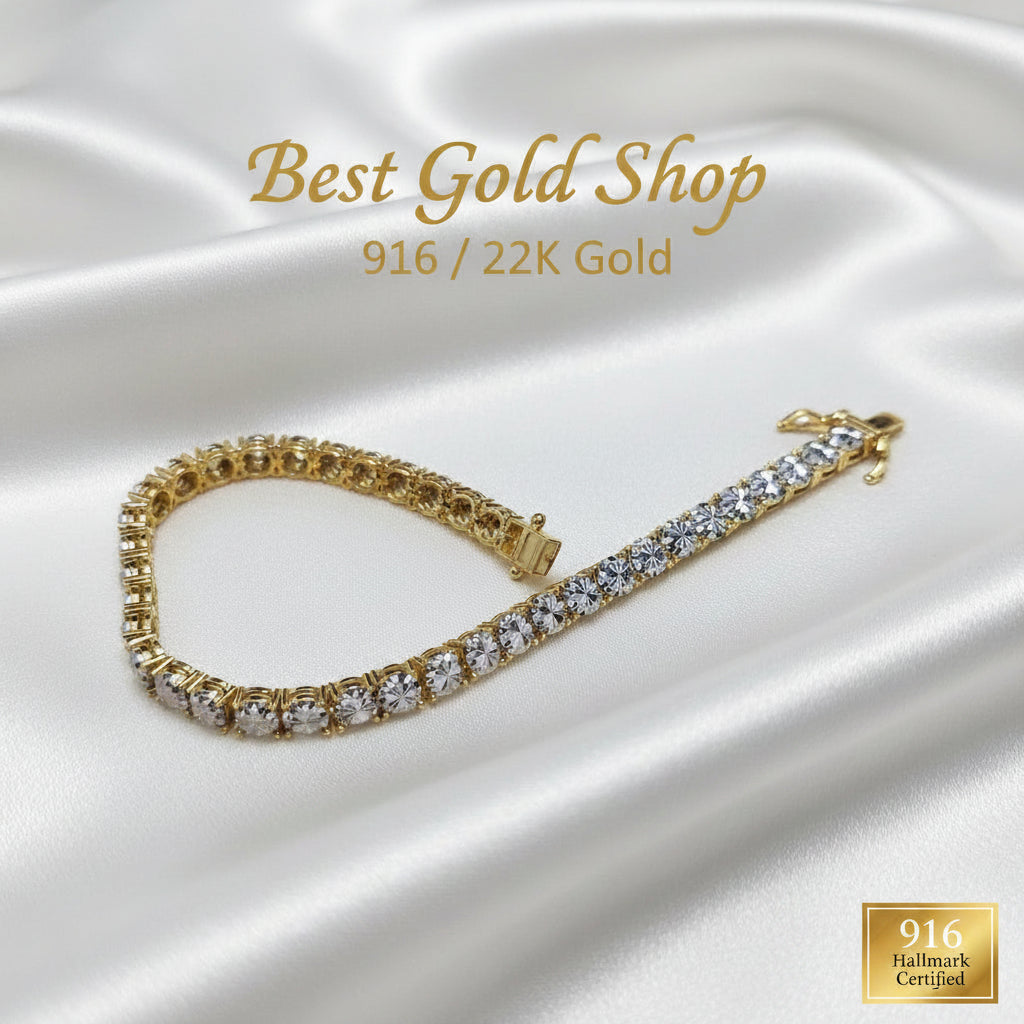 916 Full Gold Diamond Cutting Design 2 Tone BraceletBraceletsBest Gold Shop
