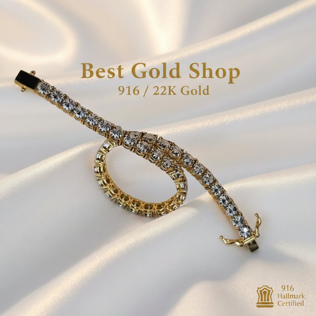 916 Full Gold Diamond Cutting Design 2 Tone BraceletBraceletsBest Gold Shop