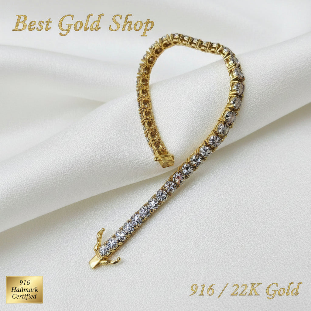916 Full Gold Diamond Cutting Design 2 Tone BraceletBraceletsBest Gold Shop
