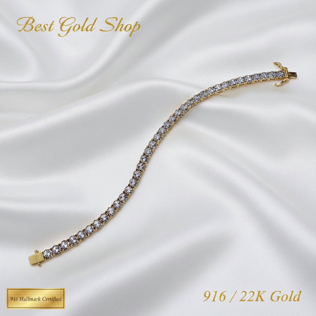 916 Full Gold Diamond Cutting Design 2 Tone BraceletBraceletsBest Gold Shop