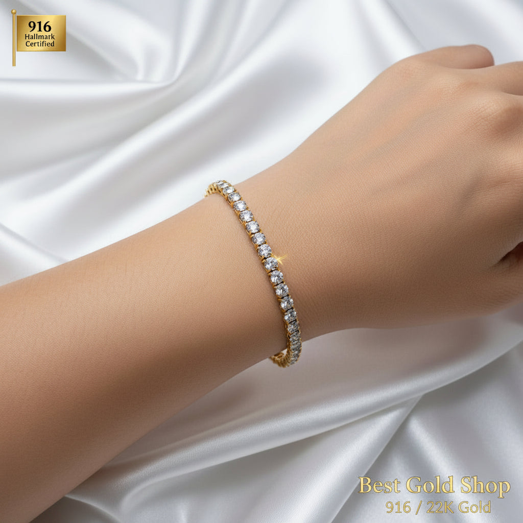 916 Full Gold Diamond Cutting Design 2 Tone BraceletBraceletsBest Gold Shop