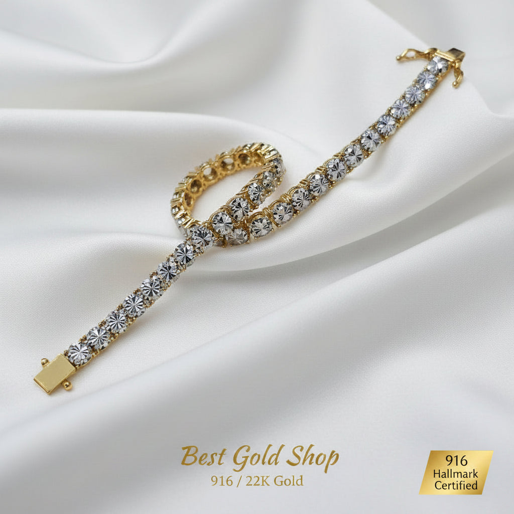 916 Full Gold Diamond Cutting Design 2 Tone BraceletBraceletsBest Gold Shop