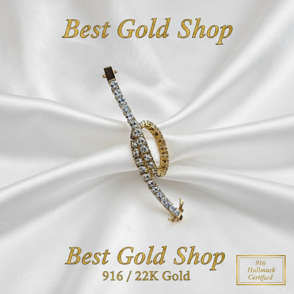 916 Full Gold Diamond Cutting Design 2 Tone BraceletBraceletsBest Gold Shop
