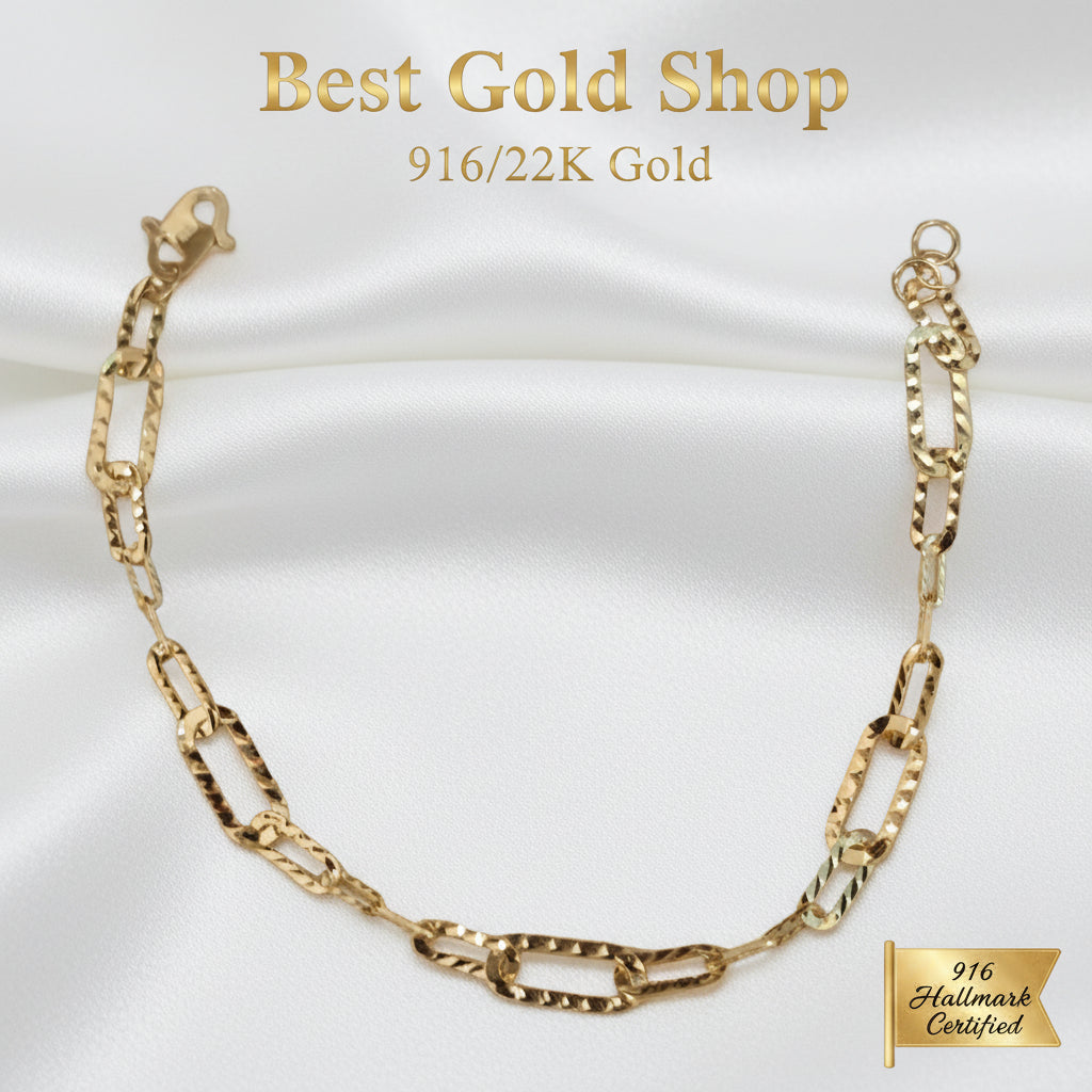 916 Gold (22K) Diamond-Cut Fancy Link bracelet in full view.