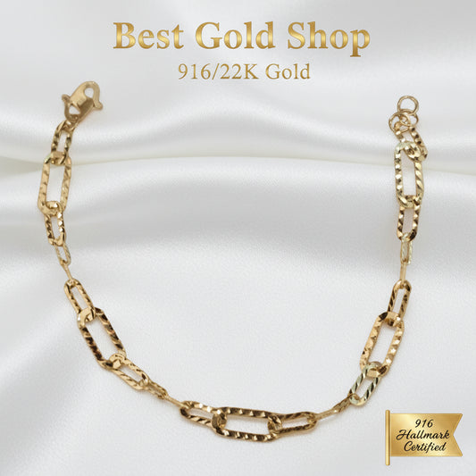 916 Gold (22K) Diamond-Cut Fancy Link bracelet in full view.