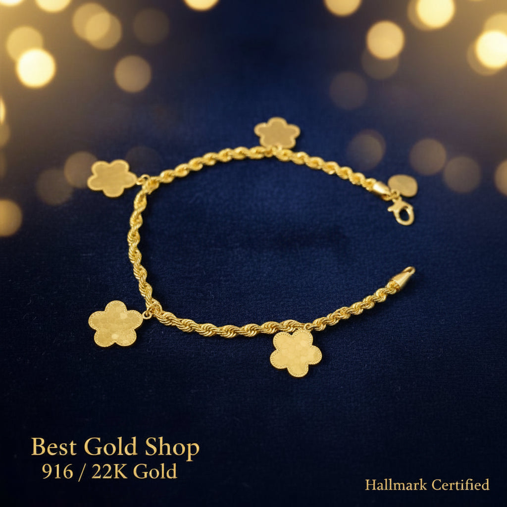 916 Gold (22K) Fancy Flower Hollow Rope BraceletBraceletsBest Gold Shop