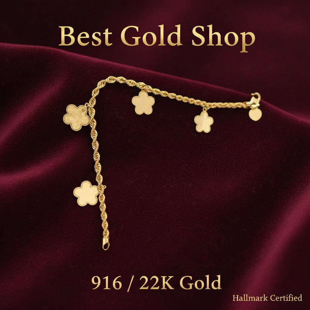 916 Gold (22K) Fancy Flower Hollow Rope BraceletBraceletsBest Gold Shop