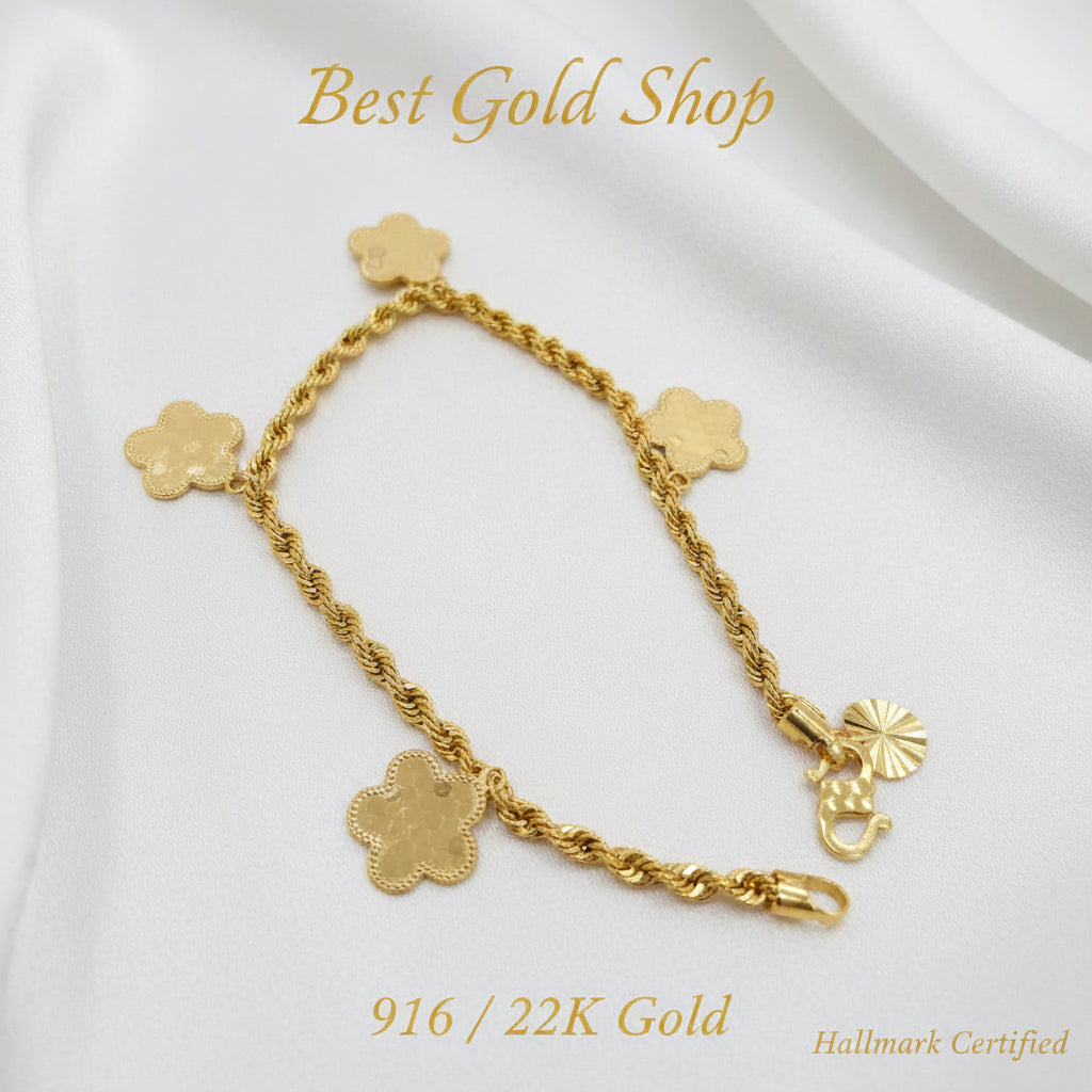 916 Gold (22K) Fancy Flower Hollow Rope BraceletBraceletsBest Gold Shop