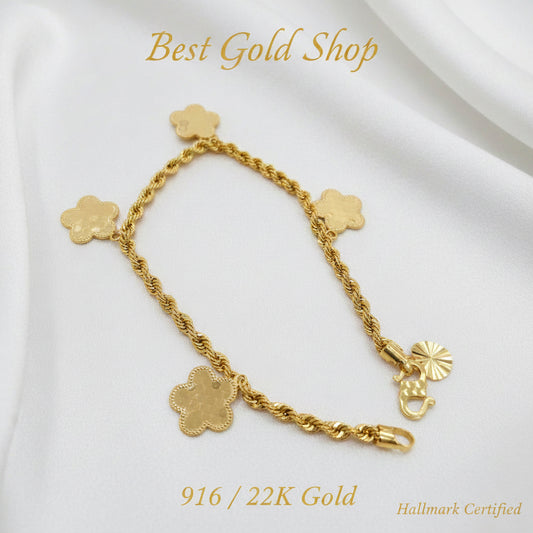 916 Gold (22K) Fancy Flower Hollow Rope BraceletBraceletsBest Gold Shop