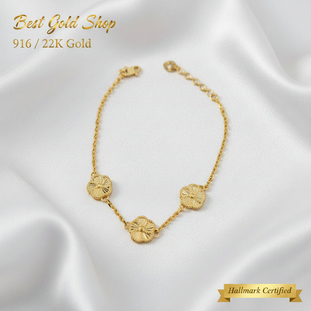 916 Gold (22K) Fancy Wan Zi Flower BraceletBraceletsBest Gold Shop