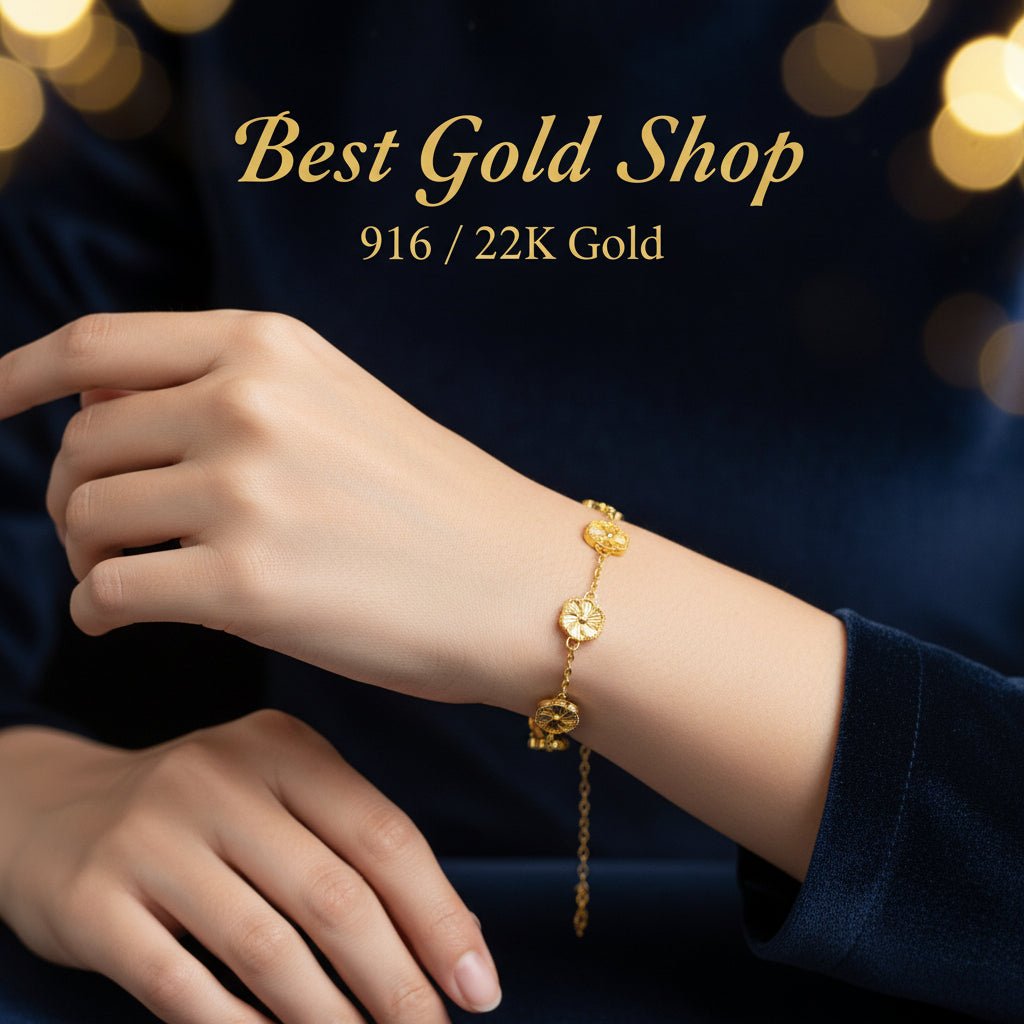 916 Gold (22K) Fancy Wan Zi Flower BraceletBraceletsBest Gold Shop